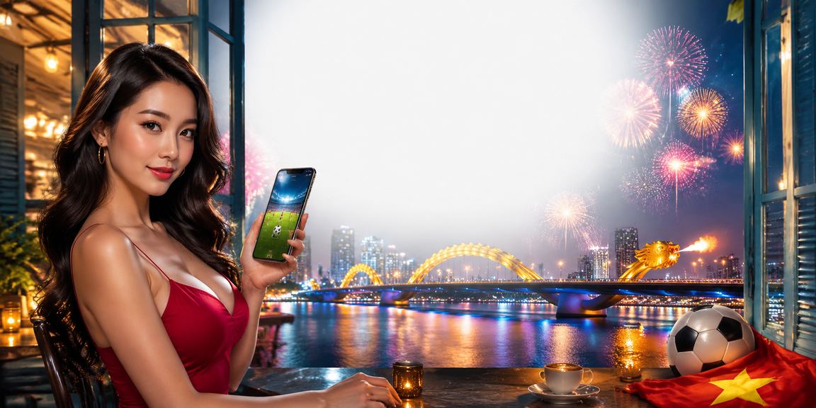 Người dùng truy cập app casino 9800 tại quán cà phê Đà Nẵng nhìn ra biển