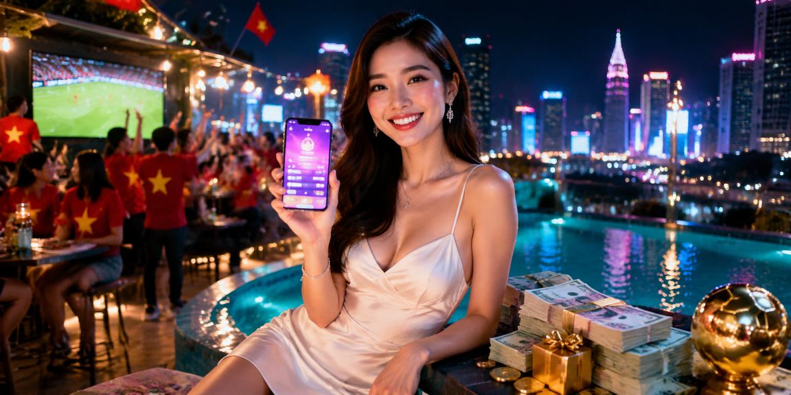 Người chơi VIP tận hưởng ưu đãi cashback tại TP.HCM về đêm với ánh đèn neon