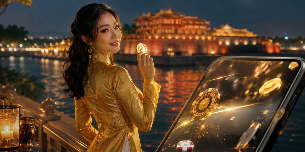 Người phụ nữ mặc áo dài sử dụng casino di động tại Huế